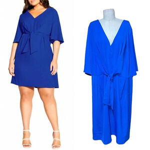 City Chic Knot Front Fit & Flare Dress In Electric Blue Size XL‎ / Plus Size 22